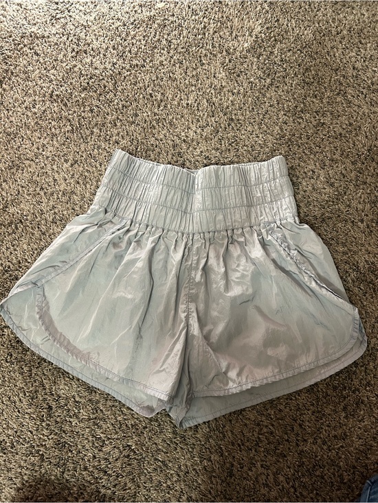 Free People Pants - Free People Iridescent Light Silver Elastic-Waist Athletic Shorts